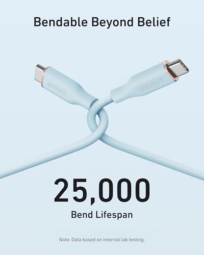 Image of Anker USB C Cable, Type C Fast Charging Flow Cord for iPhone 1716 /15 Series, MacBook Pro 2020, and More (USB 2.0,240W, 1 Pack, Blue, 6FT)