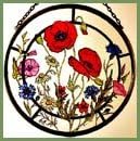 Decorative Hand Painted Stained Glass Window Sun Catcher/Roundel in a Cornfield Flowers Design.