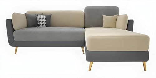 Image of Stylish & Luxury Cushioned Couch Relax sectional Sofa in Fabric & Velvet and Heavy Duty Sofa Ideal for bedrooms, Living Rooms, Guest Rooms and Office-(LHP 4 Seater Grey & Beige).