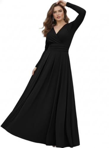 KOH KOH Womens Long Sleeve Pleated V-Neck Faux Wrap Wedding