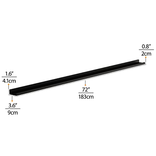 Wallniture Denver 72" Floating Shelves for Picture Frames Collage Wall Decor Picture Ledge Living Room, Vinyl Record Holder Black Set of 2