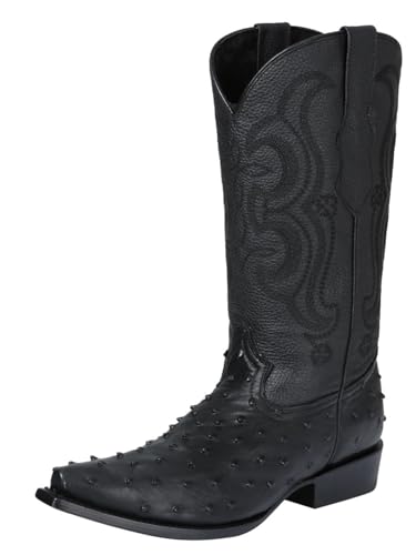 Generic El Señor de los Cielos Western Boots Ostrich Print Pointed Toe Black Leather SR14