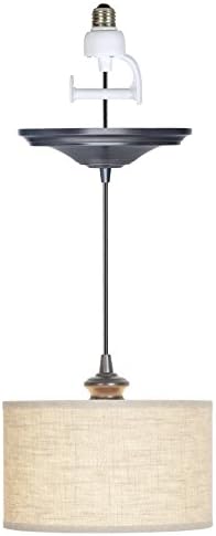 Worth Home Products Instant Screw in Pendant Light with Linen Fabric Shade Transitional Recessed Light Conversion Kit for E26 Recessed Mounted Cans