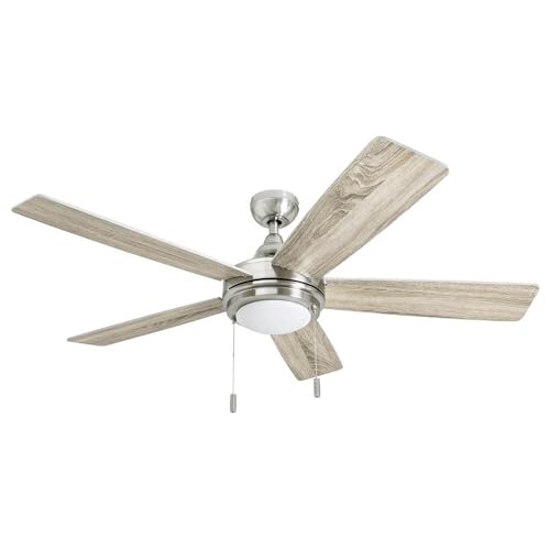 Honeywell Ceiling Fans Ventnor, 52 Inch Modern Farmhouse Indoor LED Ceiling Fan with Light, Pull Chain, Three Mounting Options, Dual Finish Blades, Reversible Motor - 50606-01 (Brushed Nickel)