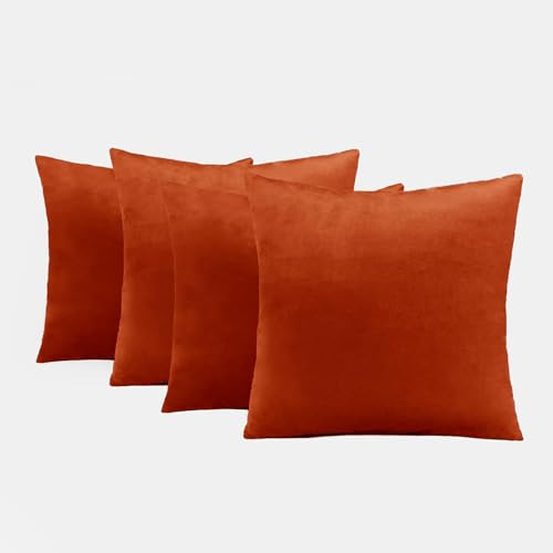 Sienna Cushion Covers Burnt Orange Matt Velvet Pack of 4 Comfy Soft Cushion Covers for Bed Sofa Throw Pillows Seat Chair Cushions Living Room Home Decor Rust