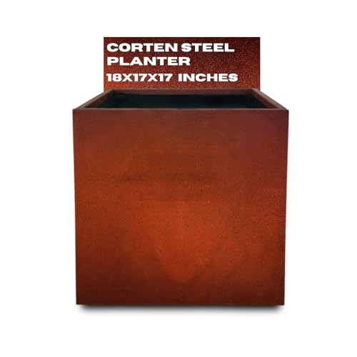 Watbick Corten Stahl-Pflanzgefäß, würfelförmig, quadratisch, für den Außenbereich, rustikale Metallbox, für gewerbliche und private Nutzung, Größe 45,7 x 43,2 x 43,2 cm