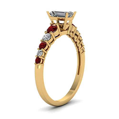 Image of Choose Your Gemstone Graduated Diamond CZ Engagement Ring Yellow Gold Plated Emerald Shape Petite Engagement Rings Lightweight Office Wear Everyday Gift Jewelry US Size 4 to 12