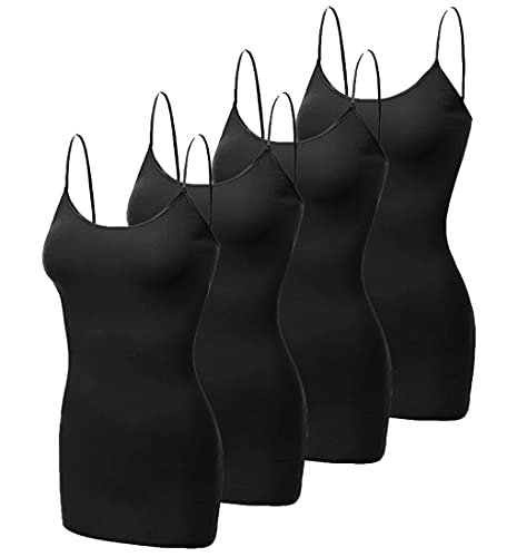 Long Camisole Tank Tops for Women - Undershirts Cami with Adjustable Spaghetti Strap 4 Pack (S-3XL)
