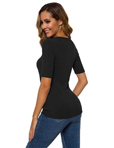 Womens Square U Neck Short Sleeve Basic Tee Tops Fitted Cotton T-Shirts for Summer Winter Layer4