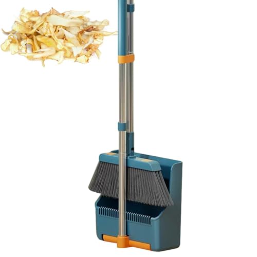 Juego de Escoba y recogedor,Combo de Escoba giratoria de 180° Ligera con Mango Largo - Kit de Vertical portátil para vestíbulo, jardín, Garaje, Dormitorio