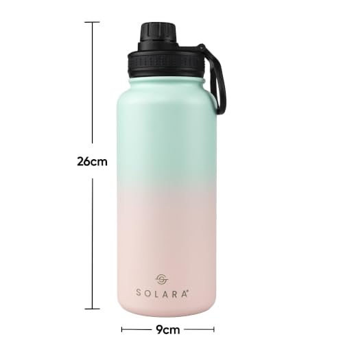 Image of SOLARA Insulated Water Bottle 1 Litre, Hot Water Bottle, 1000ml Thermosteel Water Bottles for Travel, Home, Office, School, Gym, Adults, Water Bottle Hot and Cold, Sipper Bottle, Teal Pink