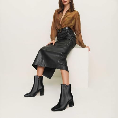 Image of Caradise Womens Chunky Block Heel Booties Zip Up Square Toe Ankle Boots