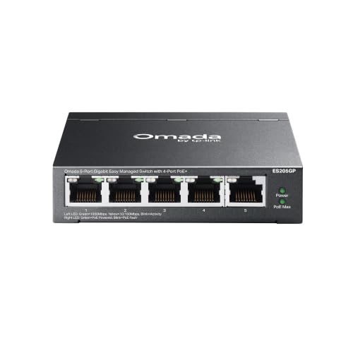 Image of TP-Link Omada 5 Port Gigabit Easy Managed, PoE Switch, 65W Budget, PoE+ Compliant, Up to 250m PoE Distance, Auto Recovery, VLAN, Auto Loop Prevention, Fanless, Managed by Omada(ES205GP)