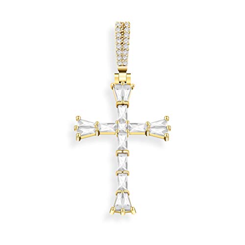 JINAO 18K Gold Plated Dainty Cross Necklace Iced Out Baguette Round Cut Infinity Love God Cross Pendant Necklace for Men Women (Gold)