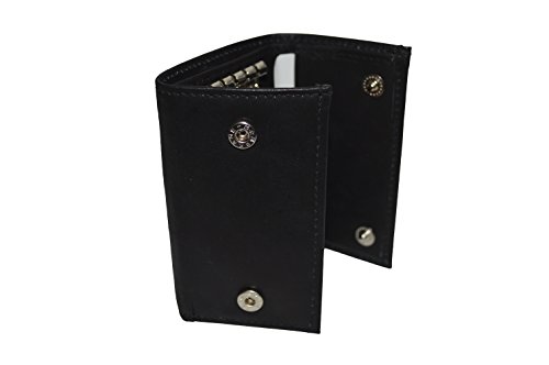 Leatherboss Premium Leather Key Chain Wallet with 6 Metal Key Loops, Clear ID Window, and Credit Card Slots, Black
