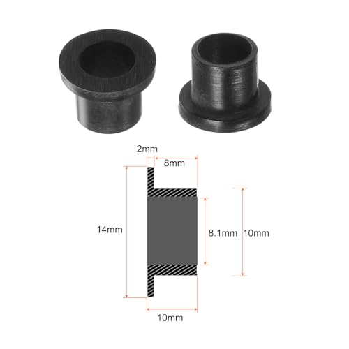 QUARKZMAN 12 Stück Geflanscht Hülse Lager 8.1mm Bohrung 10mm AD 10mm Länge Nylon Buchsen für Welle Schwarz
