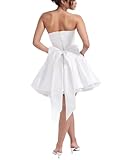 Satin Wedding Dresses for Bride Strapless Short Bridal Gowns for Women White Knee Length Ball Gown with Big Detachable Bow
