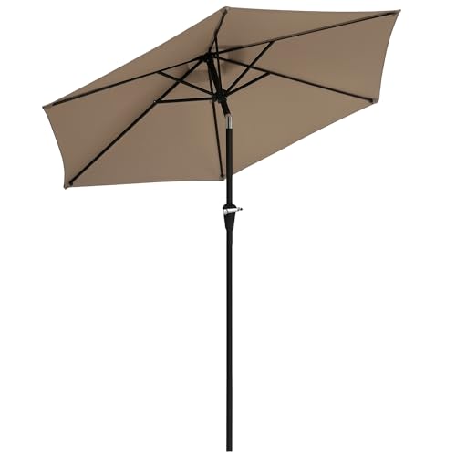 Outsunny Sombrilla Terraza Exterior Ø230 cm Sombrilla de Jardín con Ángulo Ajustable y Manivela Impermeable Parasol para Patio Terraza Caqui