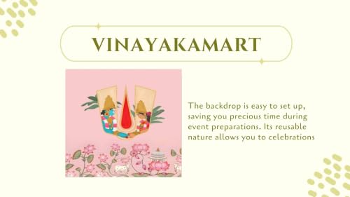 Image of Light Pink Background with a Central Sacred Namam with Lord Venkateswara and Padmavathi Holding Hands, Big Pink Lotuses, White Cows, and a Temple Dome Backdrop 8x8 Feet | varalaxmi vratham Backdrop