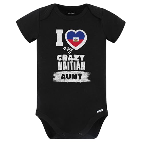 I Love My Crazy Haitian Aunt Funny Haiti Flag Niece Nephew Baby Bodysuit (Black)