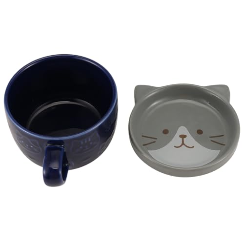 Tazze da Caffè In Ceramica con Coperchio Tazza di Porcellana con Gatto Carino Colazione In Famiglia di Succo di Latte Bevanda Blu