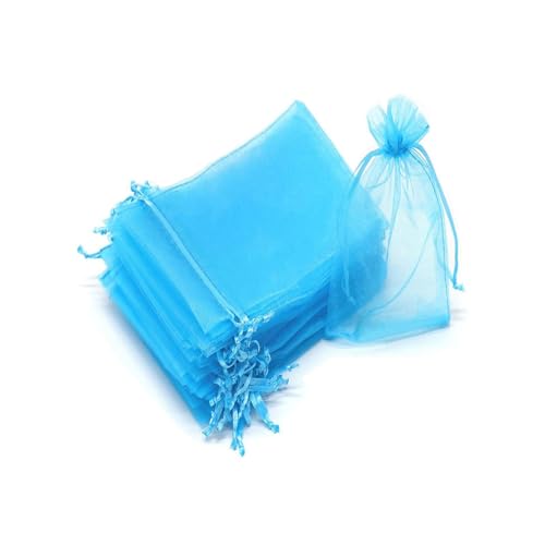100 Pièces Sacs Organza Bleu lac, 7x9cm sacs cadeaux de Noël Petits Cadeaux Avec Cordon De Serrage Pochette Cadeau Élégante et Réutilisables Bonbons Pour...