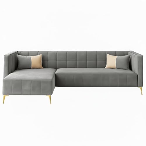 Image of SOCOZI Stylluxe 6 Seater Velvet Fabric LHS L Shape Sofa Set for Living Room |Fabric L Shape Sofa Set for Home & Office (Dark Grey)