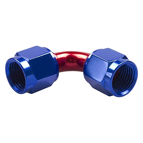 12AN 90 deg Female to Female an & JIC Flare Swivel Coupling - Red & Blue