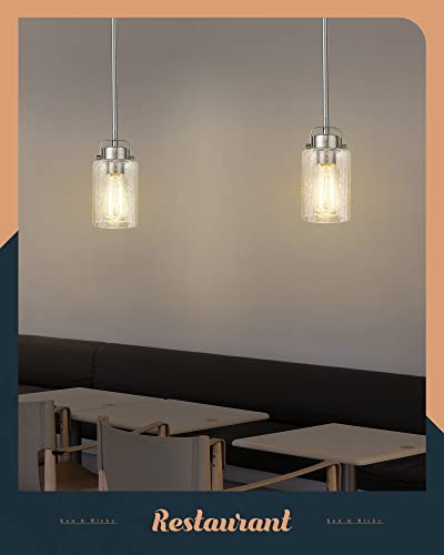 Ken & Ricky Brushed Nickel Hanging Pendant Light, Seeded Glass Pendant Light Fixtures, Kitchen Island Lighting For Entryway Dinning Room Bathroom Bedroom - 2 Pack #TOP6