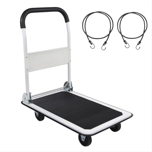 Foldable platform cart with ropes, 330 lbs, 4 wheels