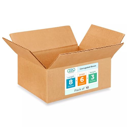 Small Moving &amp; Shipping Boxes 8x6x3 inches (10-Pack) - Extra Strength 200 lb vs Regular - Corrugated Packing Boxes for Moving - Cardboard Moving Box - Packing Box Small by IDL Packaging
