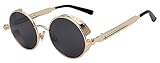Steampunk Retro Gothic Vintage Hippie Gold Metal Round Circle Frame Sunglasses Black Lens OWL