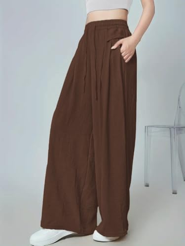 Image of GRECIILOOKS High Waist Polycotton Trousers for Women - Flared Parachute Pants with Side Pockets | Casual Travel Cargo Pants (Available in Plus Size and Value Pack)