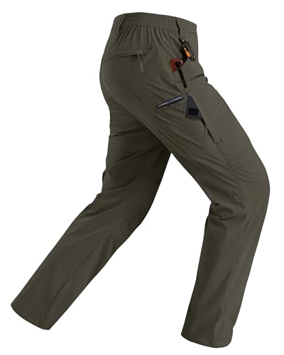 Rapoo Hiking Pants for Mens with Pockets Comfy Lightweight Waterproof Quick Dry Travel Track Outdoor Summer Camping Thin Fishing Work Cargo Pants Green 40Wx30L