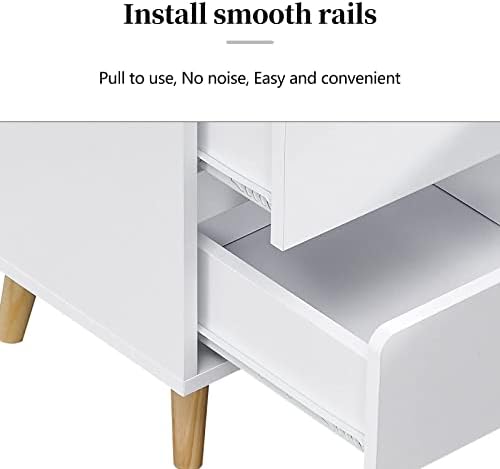 OFCASA 2 Drawers Bedside Table with Solid Wood Legs White Wood Bedside Cabinet Nightstand for Bedroom Living Room