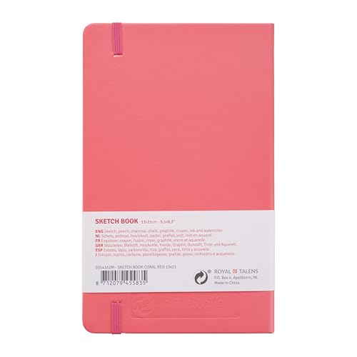 Talens Art Creation - Sketchbook Coral Red 13x21 cm - 140 g/m² - 80 Sheets - Hard-Bound Acid-Free Paper for Mixed Media