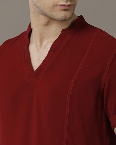 Image of Identiti MenSlim Fit Half Sleeve Solid Smart V Placket Casual Shirts