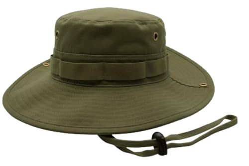 High Qualty Sun Hat 100% Cotton Size Adjustable Men Women Fishing Outdoor UPF 50+ Breathable 3 inch Brim Boonie Hat Summer UV Protection Safari Hat Army Green