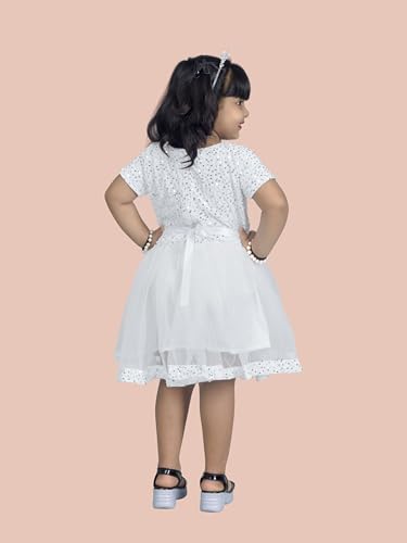 Image of Charming Girls' Kids Velvet & Net Frock with Knee-Length Short Sleeve A-line Round Neck Fit and Flare and Back Zipper Closure|Kids Dress for Baby Girls Birthday Outfit