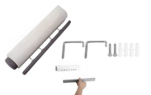 Aggloz | 4 Retractable Washing Line Airer | Laundry Drier | Wall Mounted | Hanging Clothes Line | Metal – White | Fittings Included | 14m Length | UK