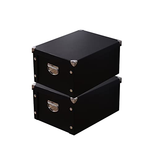 GUOZI Collapsible Storage Box, Decorative Memory Box with Lid & Metal Reinforced Corners, Organizer Gift Box for Keepsake Toy Photos Office Nursery Wardrobe Bookshelf (2Pcs-Black, 35 * 25 * 17.5cm)
