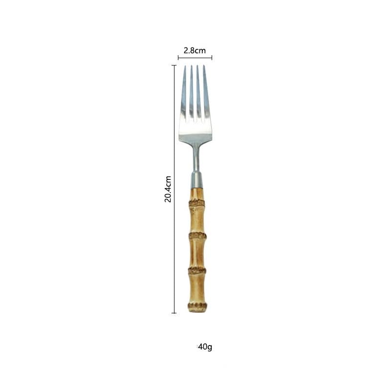 Set di Posate in Argento, 4/16/24/32/40/48 Pezzi, in Acciaio Inox 304, con Manico in bambù, Coltello e forchetta, Cucchiaio e Coltello da Bistecca. Argento - 40 Pezzi per 10 (Argento 32 Pezzi per 8)