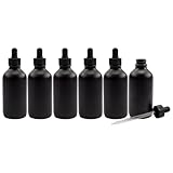 Cornucopia Brands 4oz Black Glass Dropper Bottles (Pack of 6) Refillable Glass Eye Dropper Containers for Essential Oils, Cosmetics, and Cooking