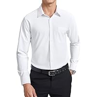 Enlision Chemise Blanche pour Homme Extensible sans Repassage Formelle à Manches Longues avec Boutons Coupe Classique pour Affaires Bureau avec Poche M