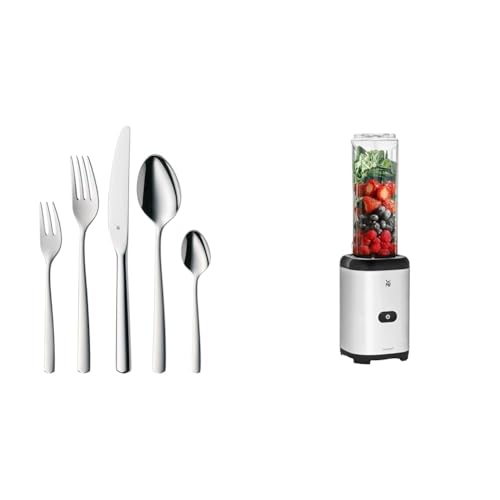 WMF Boston Edelstahl Besteck Set 6 Personen & Kult X Mix & Go Mini Smoothie Maker, Standmixer, Blender elektrisch, Shake Mixer 300 Watt, Tritan-Kunststoff Flasche