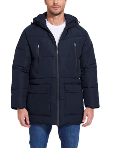 Mens Winter Coats Water-Repellent Windproof Thicken Parkas Long Hooded Padded Puffer Jacket with Pockets