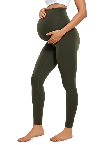 CRZ YOGA Women's Butterluxe Maternity Leggings 28" - Workout Pregnancy Activewear Belly Buttery Soft Support Yoga Pants Olive Green 12