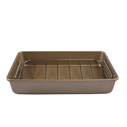 Bakeware Nonstick Carbon Steel Roaster with Flat Rack and V-Rack, 0.8MM Thickness Textured Base, Champagne Gold - Image 4