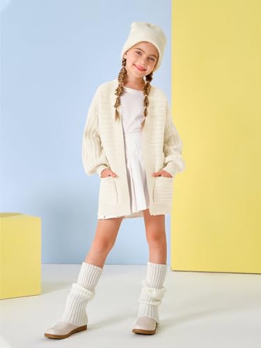 Image of Haloumoning Kids Girls Open Front Cardigan Sweaters Long Sleeve Cable Knit Fashion Clothes with Pockets 5-14 Years