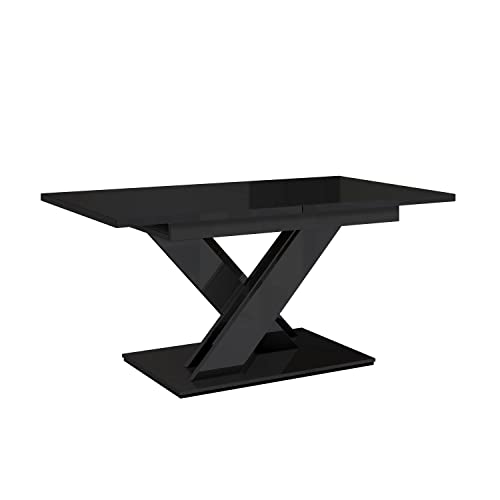 MEBLINI Esstisch Ausziehbar - Esszimmertisch Modern - Küchentisch - Säulentisch - Ausziehtisch - Dining Table - Esszimmertische - 140-180x80x75cm - Bronx - Schwarz Hochglanz Cover